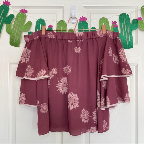 Vince Camuto Mauve Pink Floral Off Shoulder Blouse - Picture 3 of 8